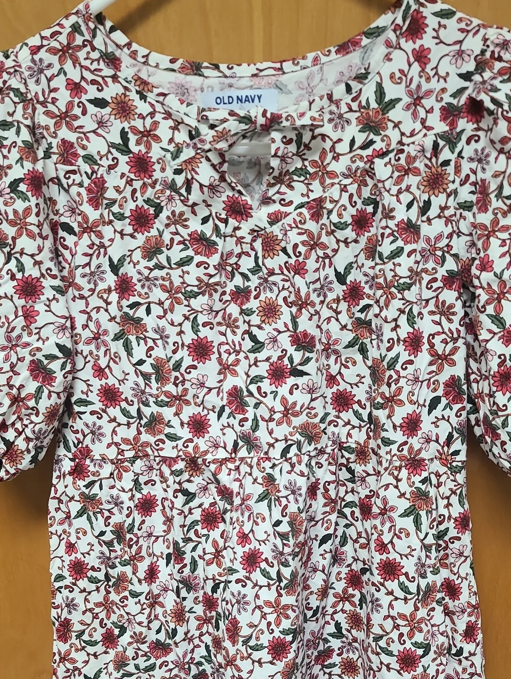 Old Navy Girls Floral Dress Size L 10-12 White Pink Puff Sleeve